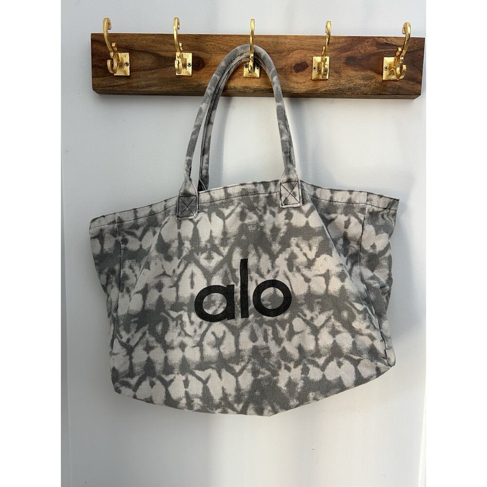 ALO Yoga Gray Tie-Dye Canvas Cotton Large Tote Bag For Travel & Gym Carry-On